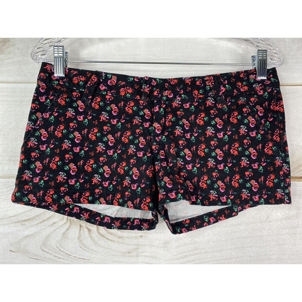 Volcom Shorts Womens Jr Sz 3 Black Rose Floral Print Short Shorts Soft Stretch